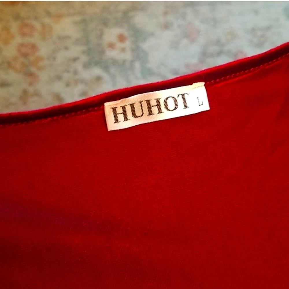 HUHOT WINE VELVET PLUNGING NECKLINE MINI BODYCON DRESS NWOT SIZE L - Picture 7 of 12